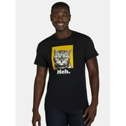 Humor Men's and Big Men's Meh Cat Graphic Tee with Short Sleeves, Sizes S-XL